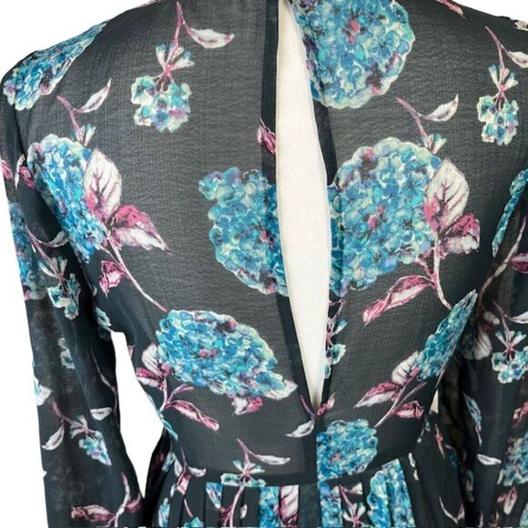 Kimchi Blue Nina Sheer Panel Dress Women's Gray Floral Aqua Pink Lined Size 4 - Picture 9 of 16